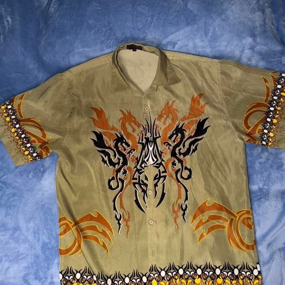 Y2K tribal dragon button up shirt men size‎ xl